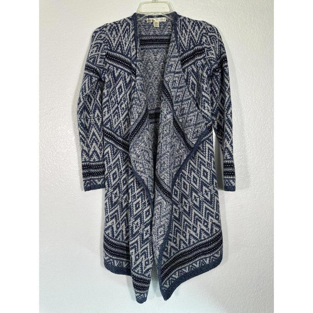 Kaisely Blue Geometric Knit Waterfall Cardigan Boho Aztec Medium